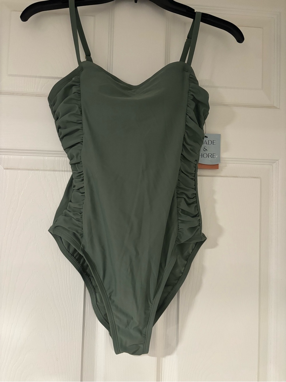 Womens Olive Green One-Piece Swimsuit with Ruching